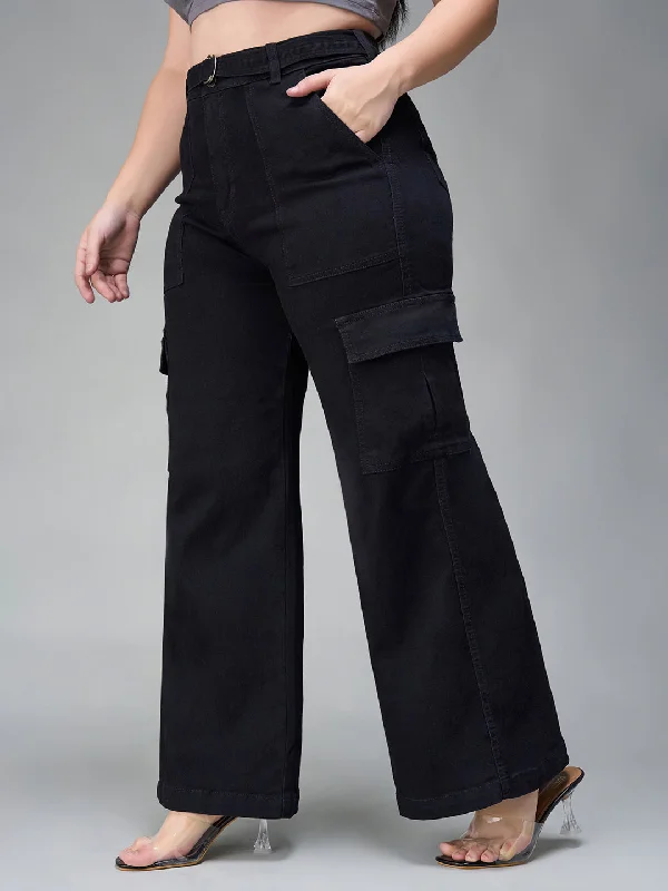 women's mom jeans denim24/7 Comfort Women's Black Wide leg High Rise Stretchable Denim Jeans