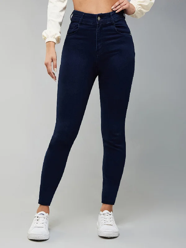 women's denim jeans for casual wearCHASEstretch™ Women's Navy Blue Skinny Fit High Rise Cropped Length Denim Jeans