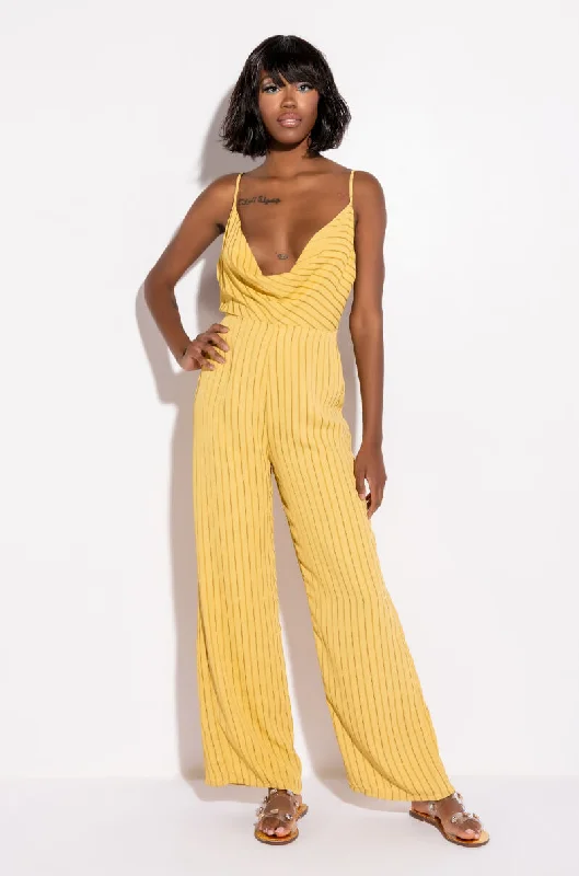 women's jumpsuits with spaghetti strapsALL IN STRIPES COWL NECK JUMPSUIT