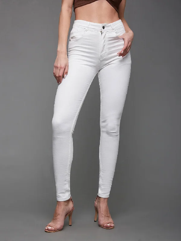 women's denim jeans with elastaneWomen's White Skinny High Rise Stretchable Denim Jeans