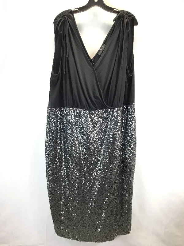 women's cold-shoulder dressesDress Party Midi By Lane Bryant In Black & Silver, Size: 28