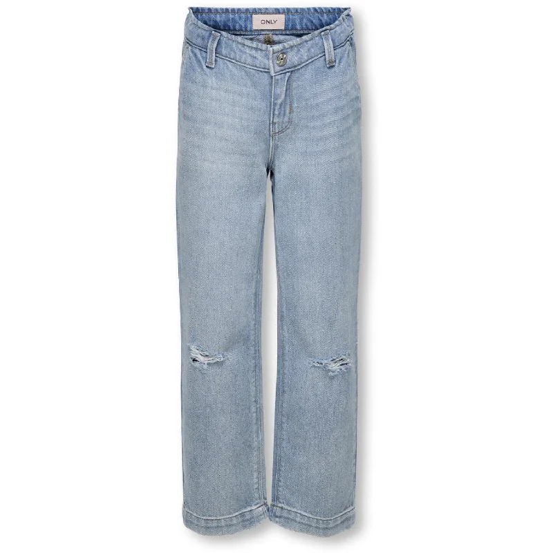 women's denim jeans with raw hemskids ONLY Light Blue Denim Comet Straight Denim Jeans