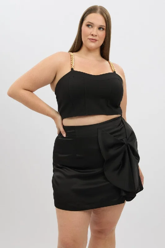 women's casual skirtsBlack Bow Mini Skirt