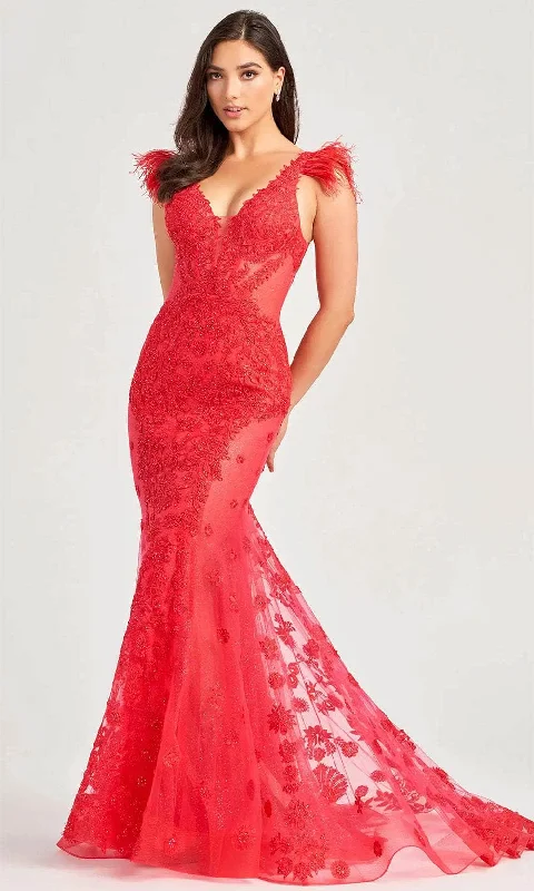 women's wrinkle-resistant dressesEllie Wilde EW35009 - Feather Trumpet Evening Dress