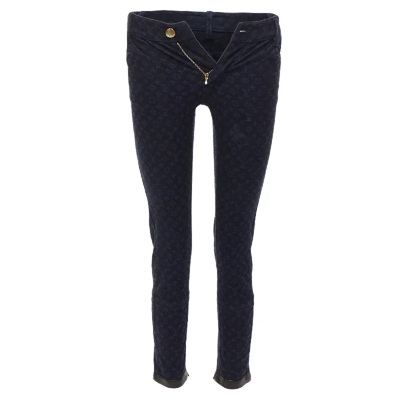 women's distressed denim jeans with holesLouis Vuitton LV Monogram Leather Trim Skinny Jeans