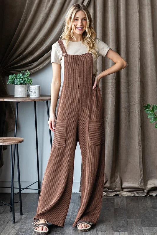 women's cropped jumpsuitsCamel Ribbed Jumpsuit