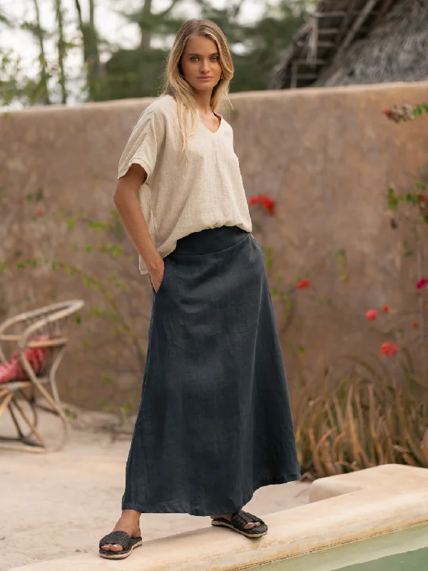 women's summer midi skirtsSoraya Linen Skirt Charcoal