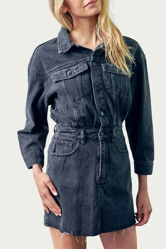 women's custom dressesDenim Raw-Edge Mini Dress in Washed Black