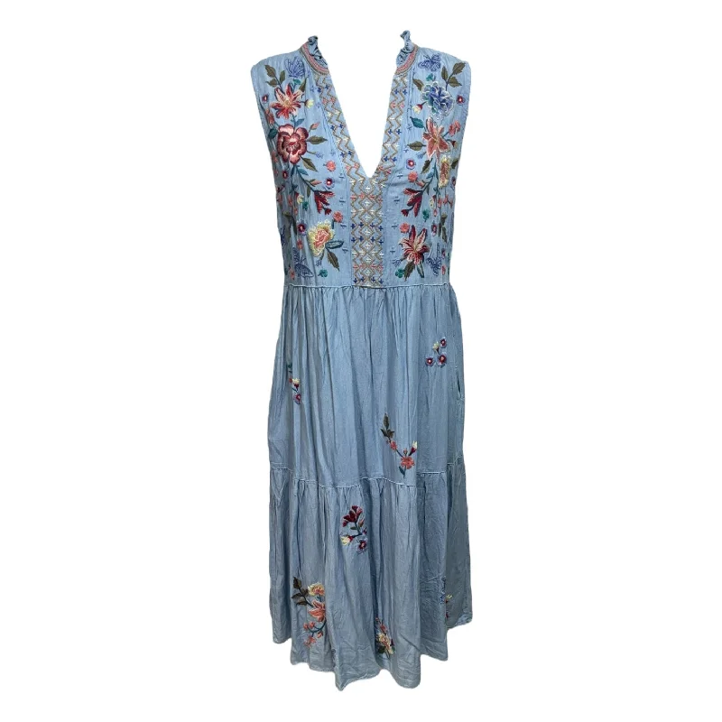 women's off-the-shoulder dressesAimee Tiered Embroidered Tank Dress Casual Midi By Johnny Was In Blue, Size: S