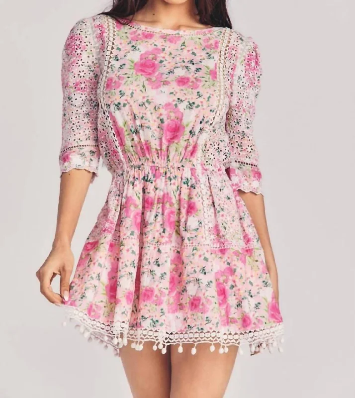 women's boho dressesNovalie Mini Dress in Magenta Flower Fields