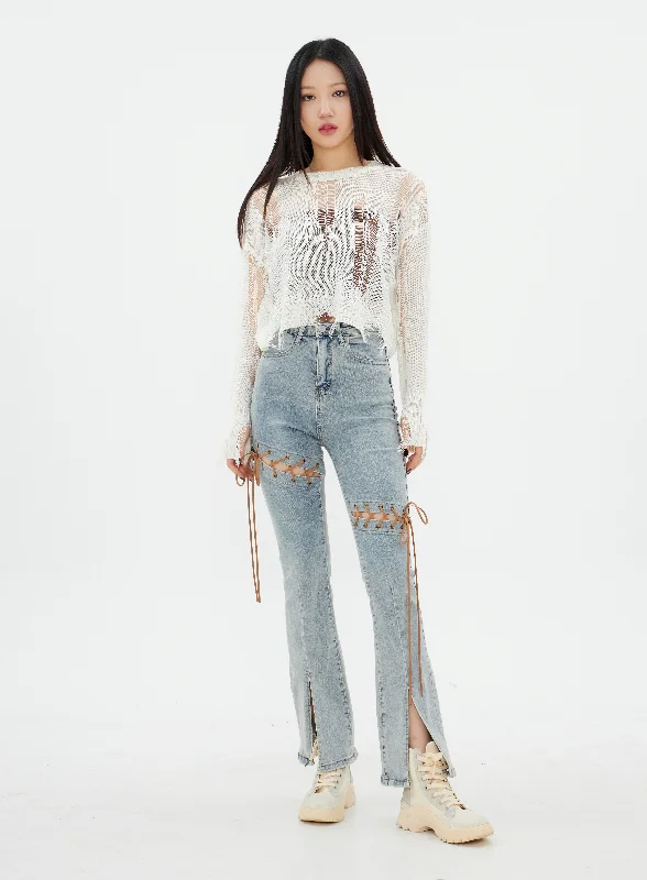 women's denim jeans with embroidery on pocketsBootcut Jeans K2302