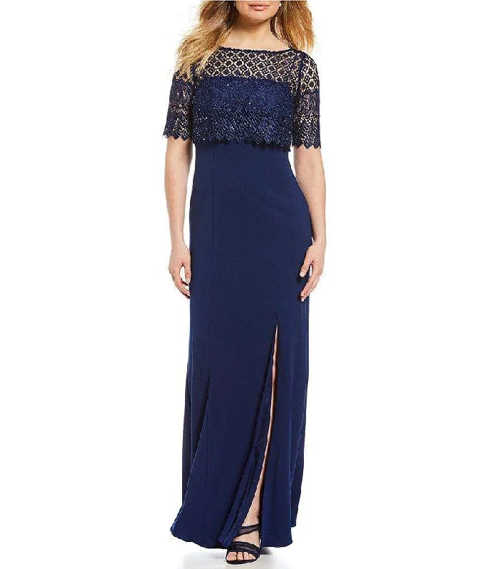 women's curve-hugging dressesAdrianna Papell - AP1E203288 Lace Popover Bateau Evening Dress