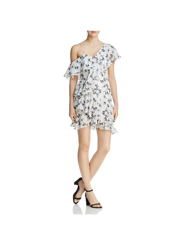 women's luxury dressesWomens Cold Shoulder Floral Print Mini Dress