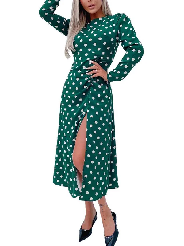 women's easy-to-wear dressesWomens Polka Dot Puff Sleeve Midi Dress