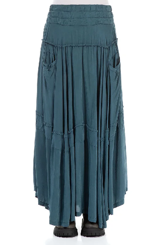 women's velvet skirtsAsymmetric Dark Teal Silk Bamboo Maxi Skirt