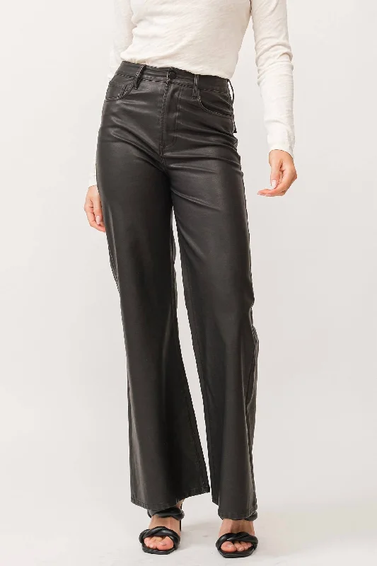 women's dark denim jeansFiona High Rise Wide Leg Faux Leather In Smoked Charcoal