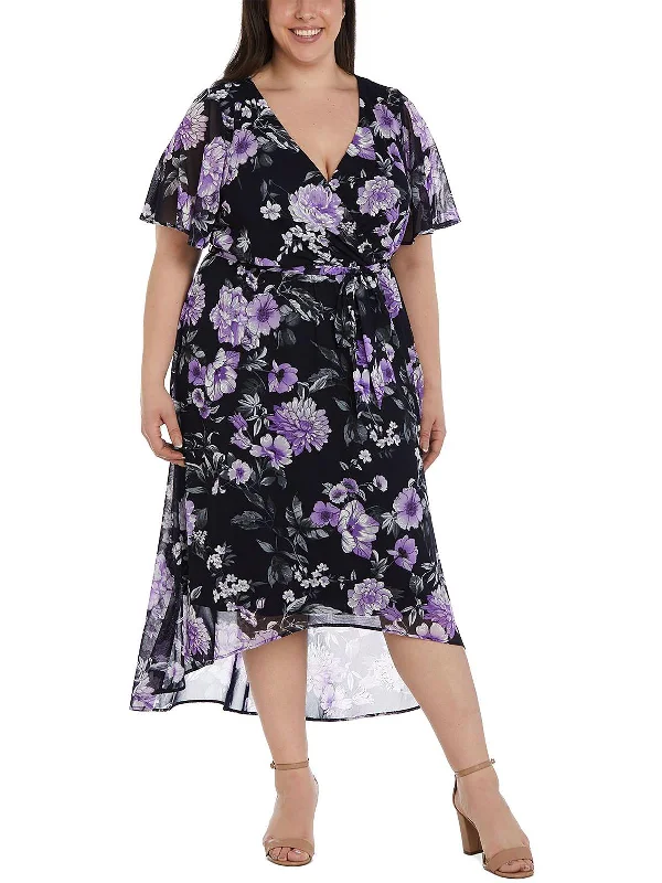 women's eco-friendly dressesPlus Womens Mesh Floral Midi Dress