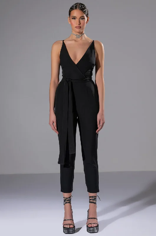 women's jumpsuits for loungingPERFECT FIT SLEEVELESS BELTED JUMPSUIT