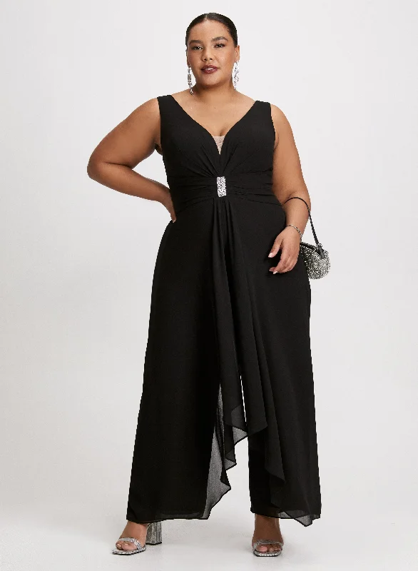 women's jumpsuits with off-the-shoulder necksSleeveless Deep V-Neck Jumpsuit