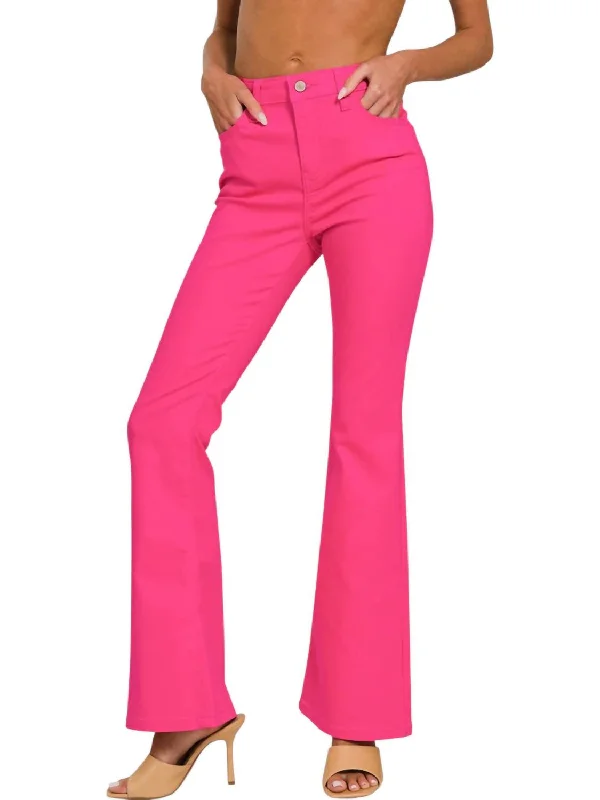 women's denim jeans with rhinestonesAnastasia High-Rise Bootcut Denim Pants In Fuchsia