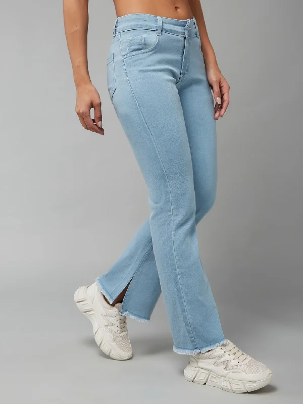 women's denim jeans for travel24/7 Comfort Women's Light Blue Bell Bottom Bootcut Hourglass High Rise Cropped Timeless Denim Stretchable Jeans