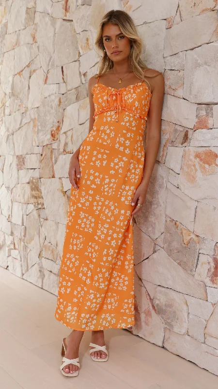 women's everyday dressesFarna Midi Dress - Orange Floral