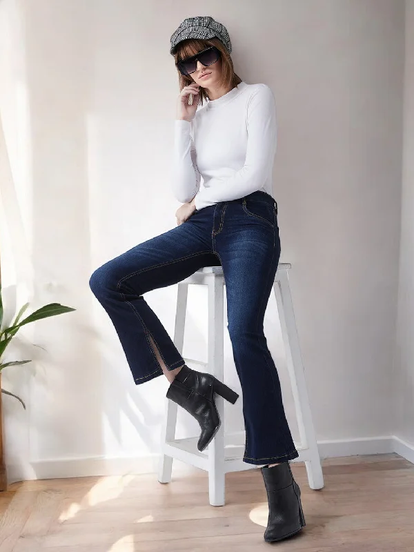 women's denim jeans for formal events24/7 Comfort Women's Timeless Blue Bell Bottom Mid Rise Regular Length Denim Stretchable Jeans