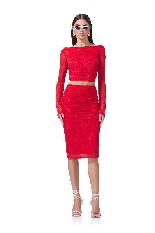 women's velvet mini skirtsRiley Lace Skirt - Risky Red