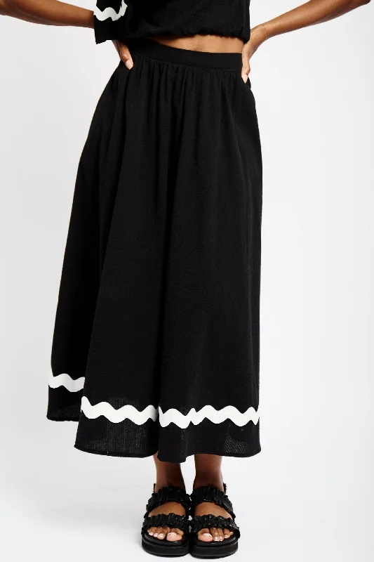 women's knitted skirtsEasy Midi Skirt with White Ric Rac in Black