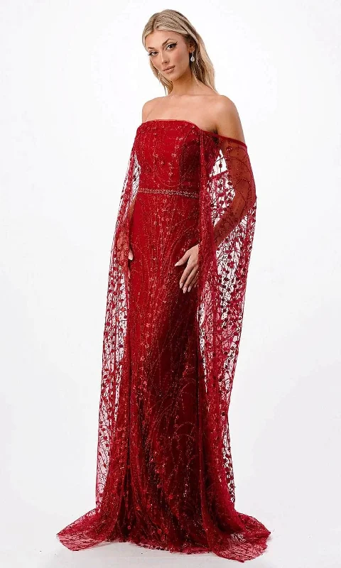 women's silk dressesTrevi Collection P2300 - Glitter Off Shoulder Evening Gown