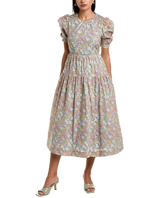 women's chiffon dressesen saison Poplin Floral Midi Dress