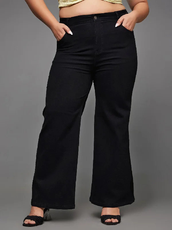 women's denim jeans with embroidered back pockets24/7 Comfort Women's Black Wide Leg High Rise Stretchable Denim Jeans