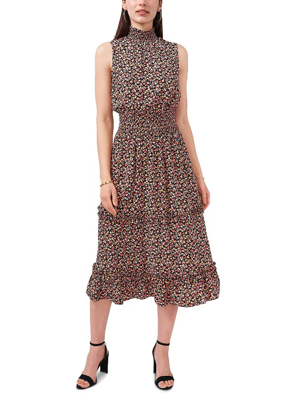 women's curve-hugging dressesWomens Floral Print Midi Fit & Flare Dress