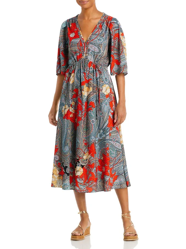 women's formal dressesWomens Printed Calf Midi Dress