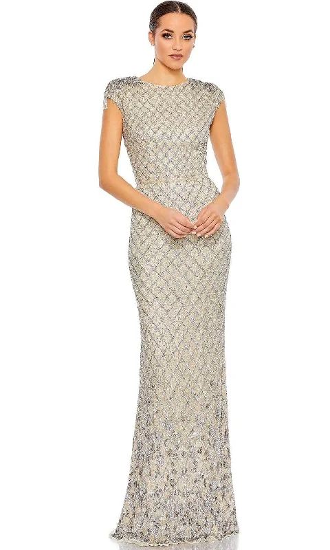 women's bell-sleeved dressesMac Duggal 5642 - Jewel Neck Lattice Evening Gown