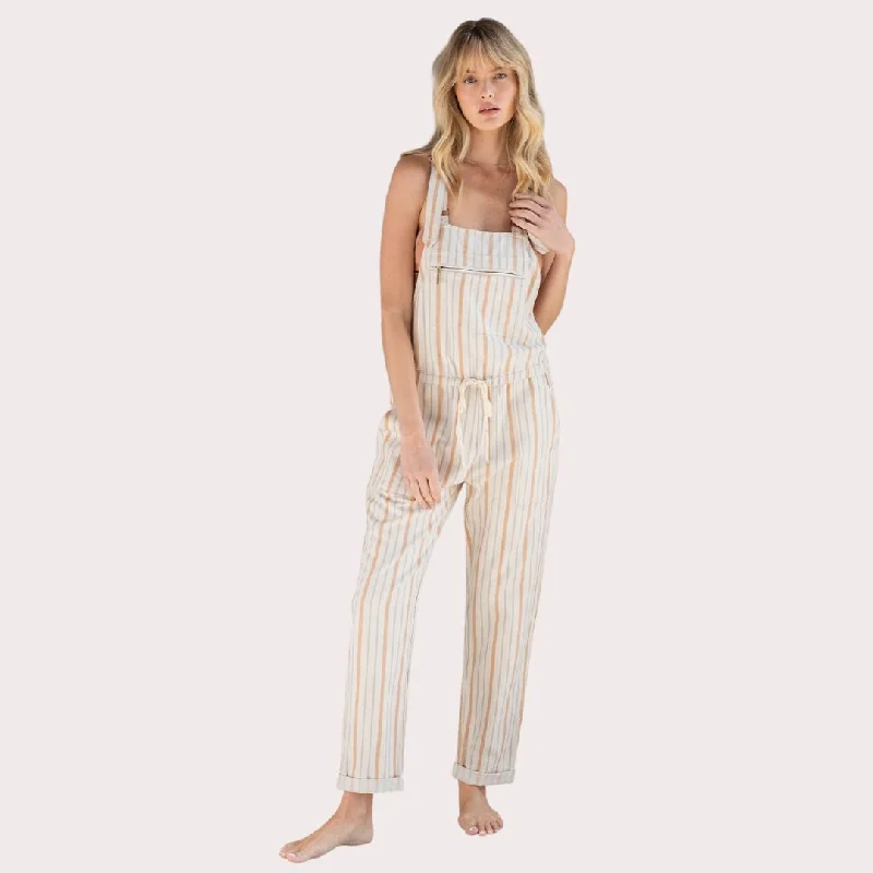 women's jumpsuits for runningYarn Dye Stripe Linen Blend Casual Overalls (Natural + Terraco)