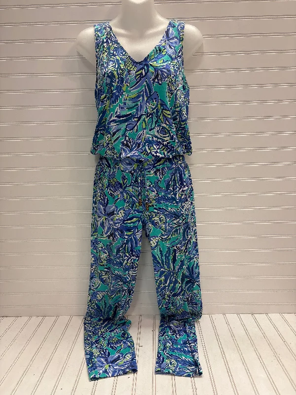 women's jumpsuits made of satinJumpsuit Designer By Lilly Pulitzer In Blue & Green, Size: Xs