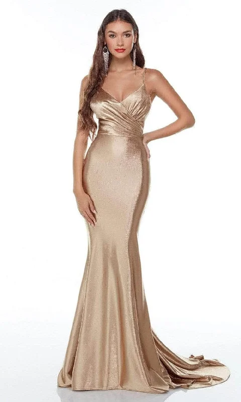 women's formal dressesAlyce Paris - Metallic Strappy Evening Dress 61170 - 1 pc Gold In Size 12 Available