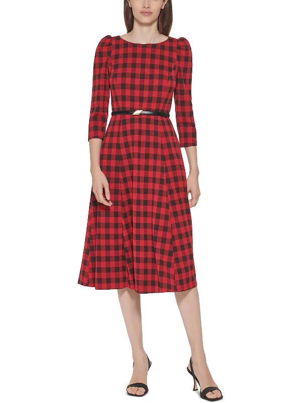 women's party dressesWomens Checkered Midi Fit & Flare Dress