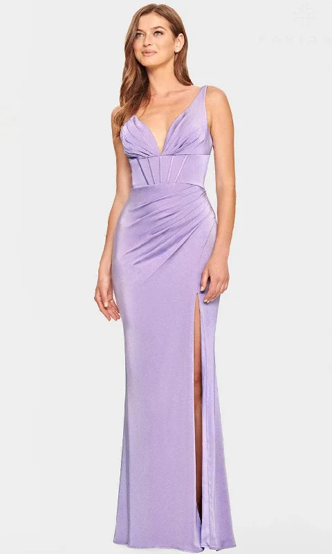 women's ethical fashion dressesFaviana S10847 - Pleated V-Neck Evening Dress