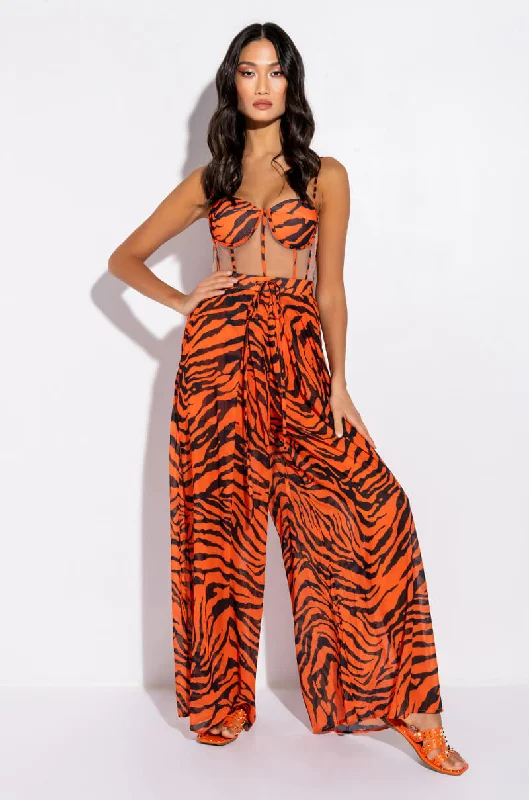 women's retro jumpsuitsVACAY WINNER TIGER PRINT CHIFFON JUMPSUIT