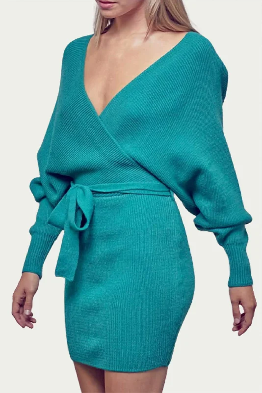 women's unique dressesWrap-Effect Ribbed-Knit Mini Dress in Jade