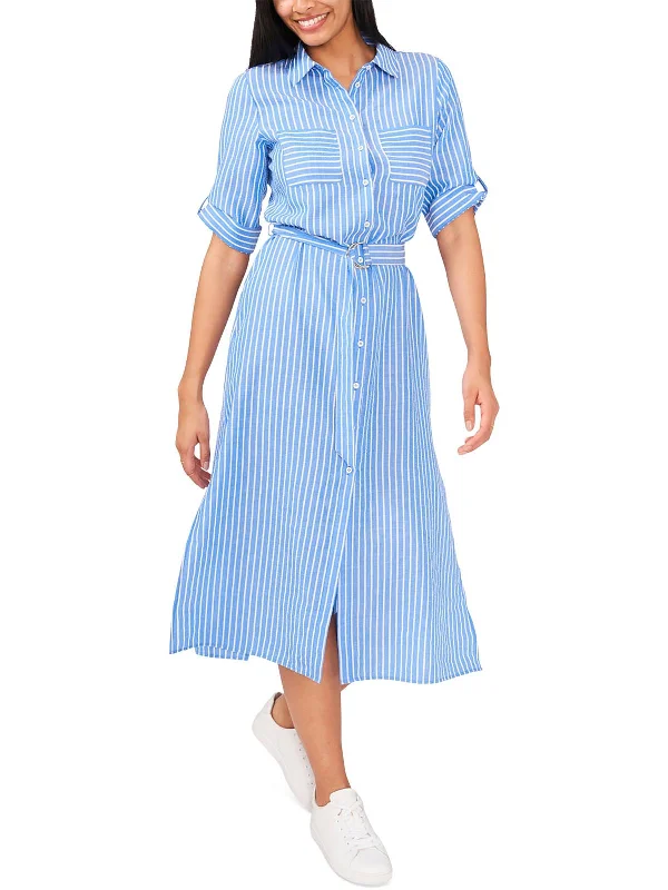 women's flutter-sleeved dressesWomens Stiped Midi Shirtdress