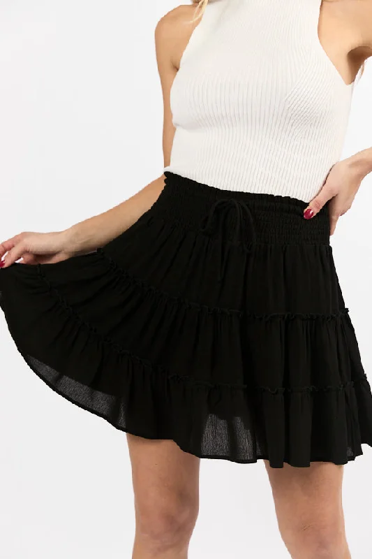 women's lightweight linen skirts for warm weatherThrough The Garden Black Longer Length Solid Mini Skort