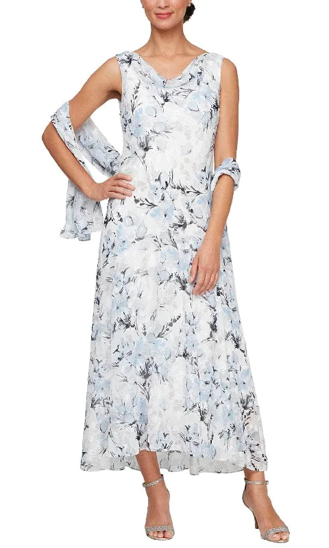 women's vacation dressesAlex Evenings 8175929 - Floral Print Cowl Formal Dress