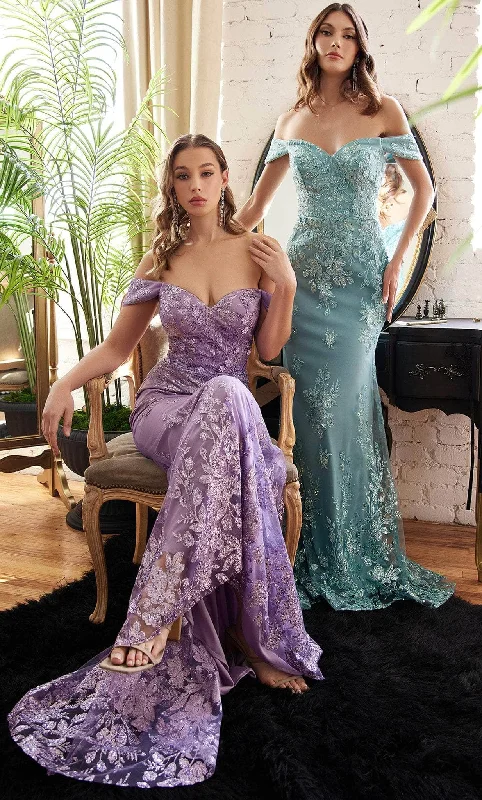 women's velvet dressesCinderella Divine OC014 - Beaded Off-Shoulder Gown for Evening