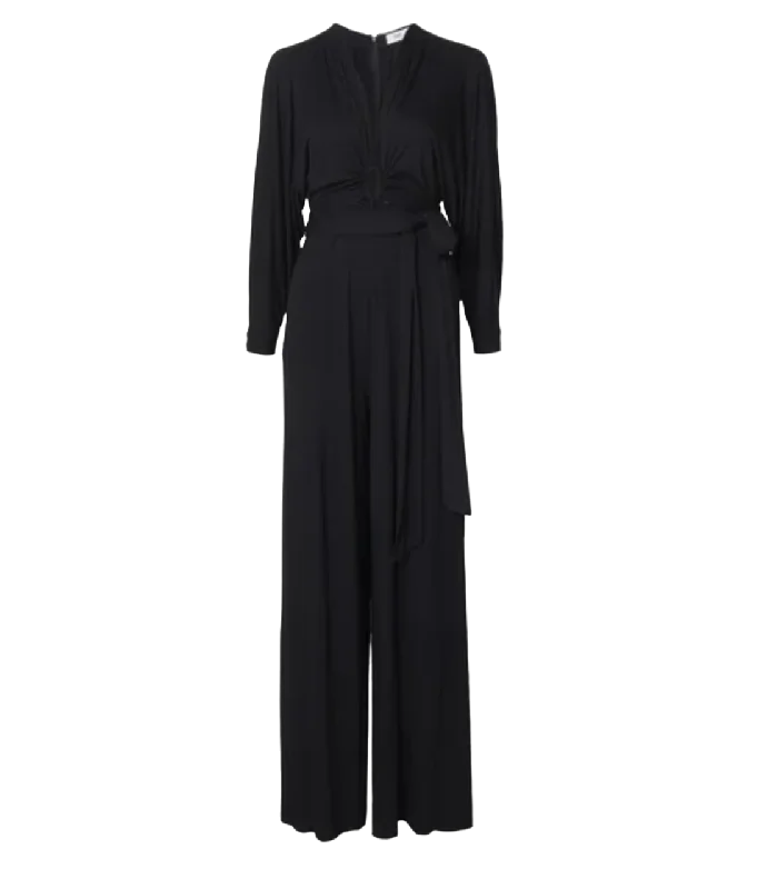 women's jumpsuits for glamorous eveningsDiane Von Furstenberg Black DVF Aurelia Jumpsuit UK M