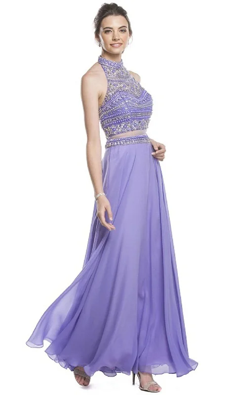 women's custom dressesAspeed Design - Beaded High Halter A-Line Evening Dress