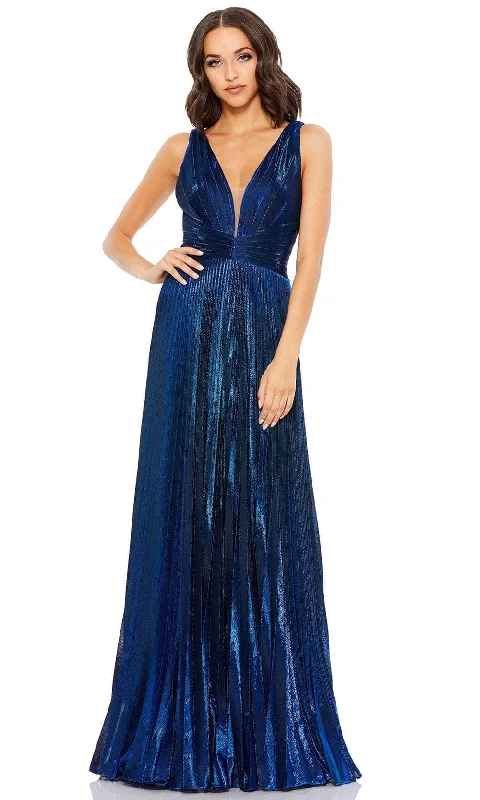 women's mini dressesMac Duggal 50640 - Pleated Metallic Plunging Evening Dress