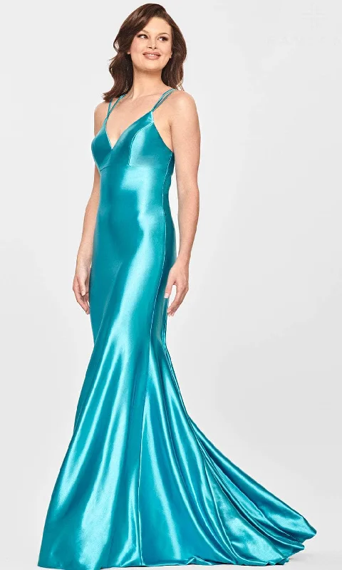 women's minimalist dressesFaviana S10836 - Satin V-Neck Evening Dress